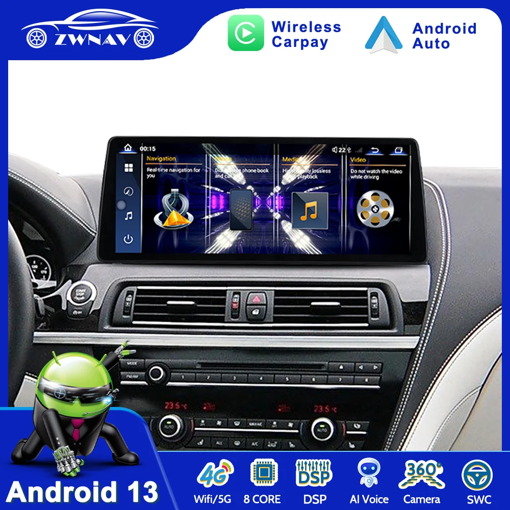 راديو سيارة رفيع للغاية 12.9 بوصة لسيارة BMW 6 Series 2009-2012 CIC 2013-2016 نظام NBT أندرويد 13.0 مشغل وسائط متعددة وحدة رأس نافي GPS