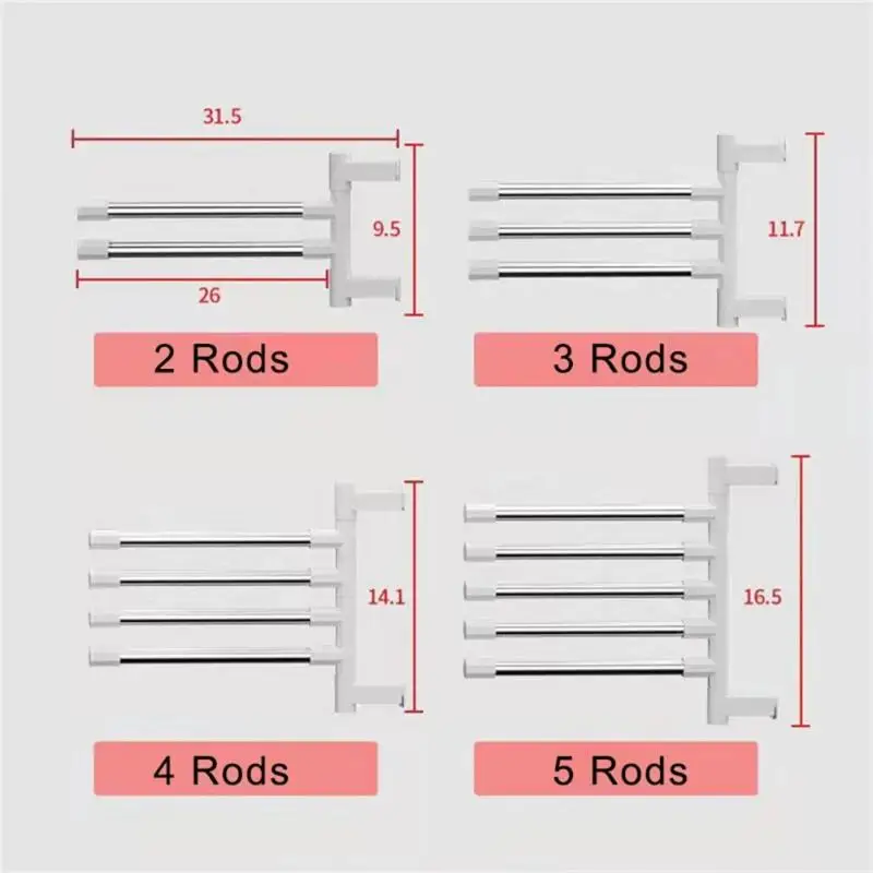 공간 거치대 알루미늄 벽걸이 수건 행어, 회전식 수건 랙, 욕실 액세서리, 2 바, 3 바, 4 바, 5 바, 6 바, 7/8 바