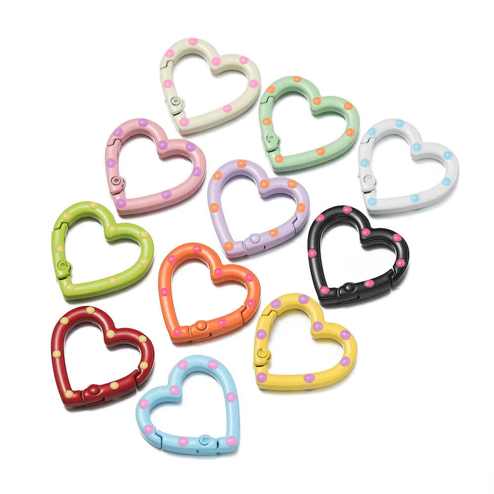 

5pcs/lot Metal Heart Ring Spring Clasp Carabiner 25mm Keychain Clips Hook Dog Chain Diy Jewelry Buckle Connector Supplies