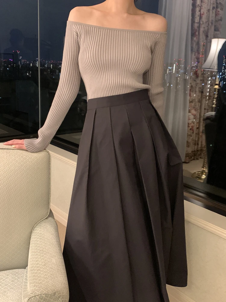 High Waist A-Line Pleated Skirt Women's Mid-Length Umbrella Skirt Slimming Casual Polyester Fabric Girls' Fashion Summer New
