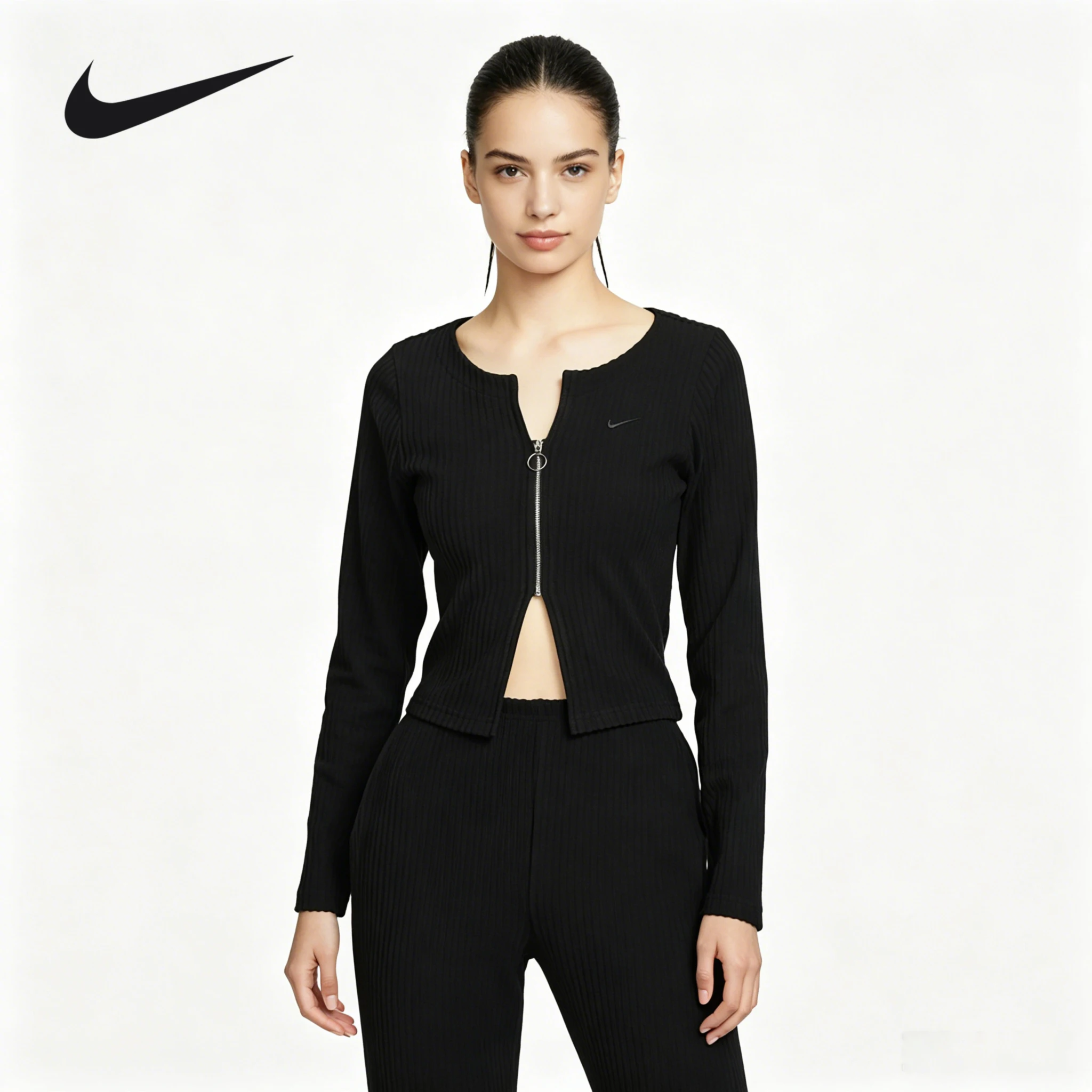 Nike genuine spring women's knitted casual cardigan zipper top FN3683-010