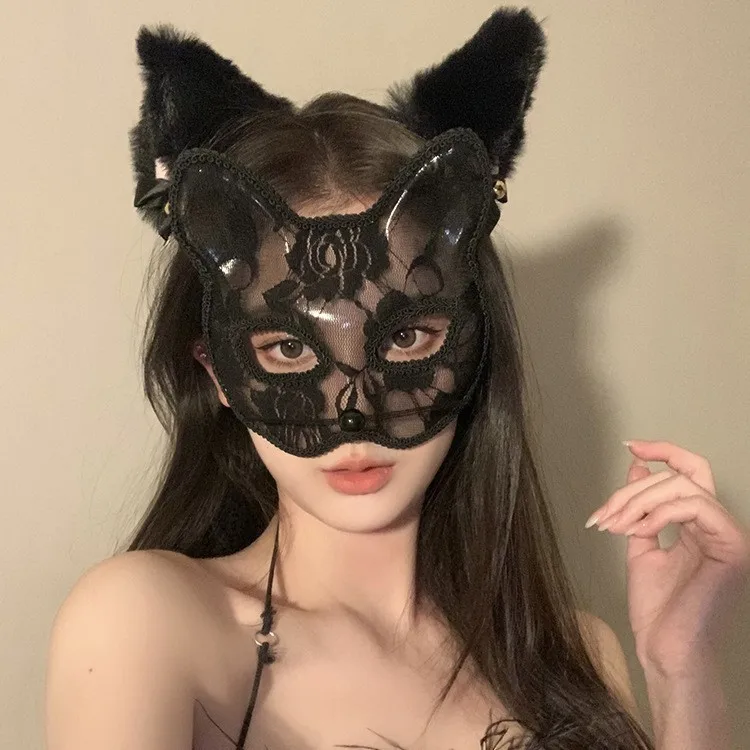 Halloween CosplaySexy Lace for CAT Face Masks  Fox Mask Lace Sexy Eye Mask Animal Mask Half Face Erotic Lace Cat Mask