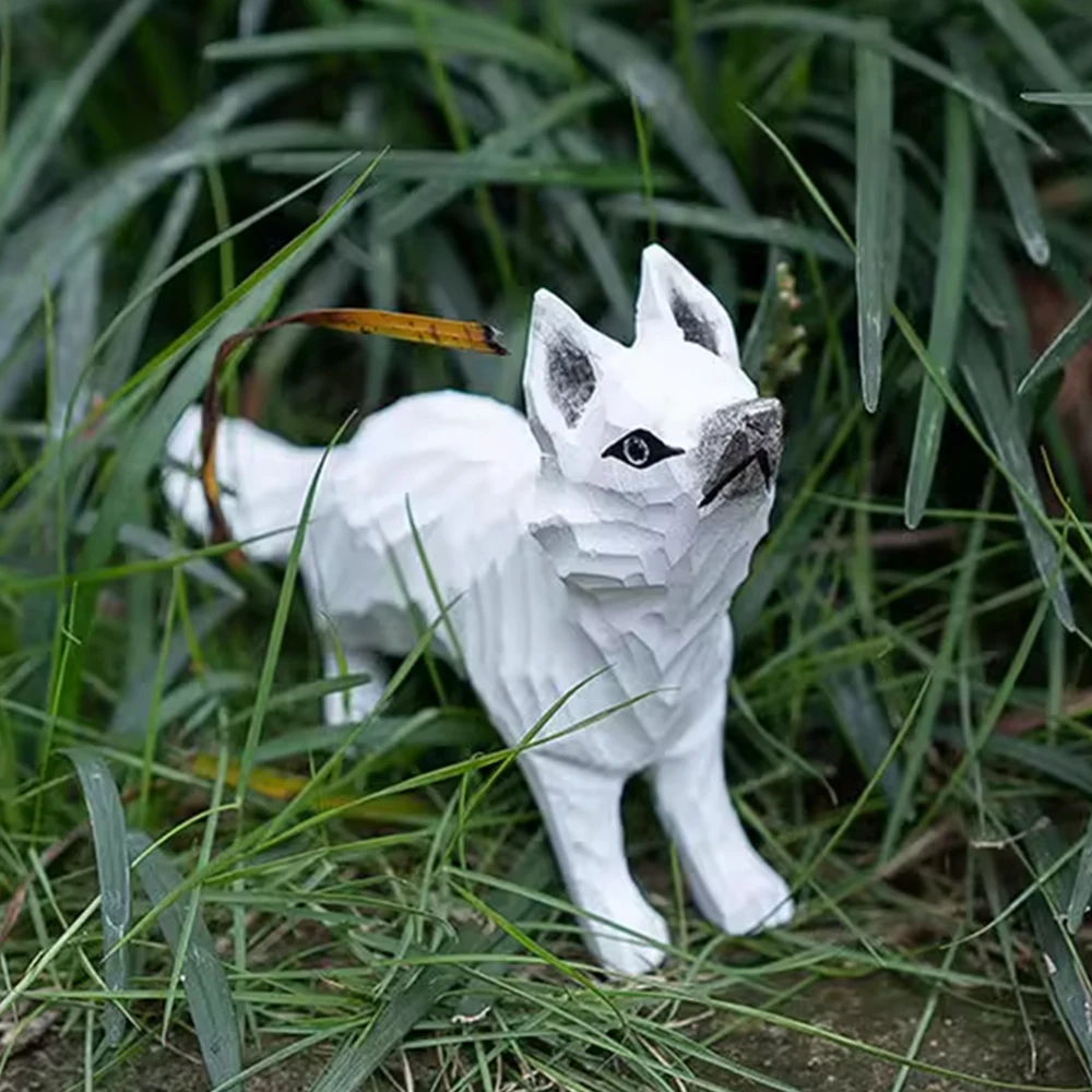 تمثال ثعلب منحوت يدويًا - منحوتة واقعية للحياة البرية الخشبية للمنزل/المكتب، هدية مفصلة لحيوانات الغابة لمحبي الطبيعة