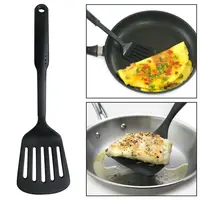 Portable Solid Slotted Spoon Nylon Black Non Stick Cooking Serving Kitchen Heat Resistant Cooking Tool Kitchen Supplies 2