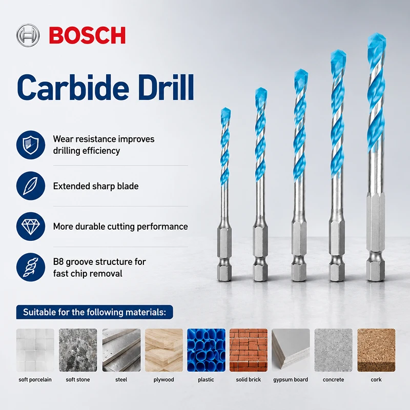 Bosch Alloy Drill Bit Electric Tool Accessories with A Diameter of 3-10Mm Drilling Slotting Wood Metal Ceramic Tiles
