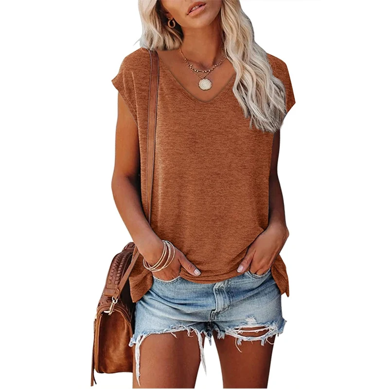 Women T Shirt Solid V Neck Short Sleeve Top  Summer Tees Loose Top Female Casual Tshirts for Women