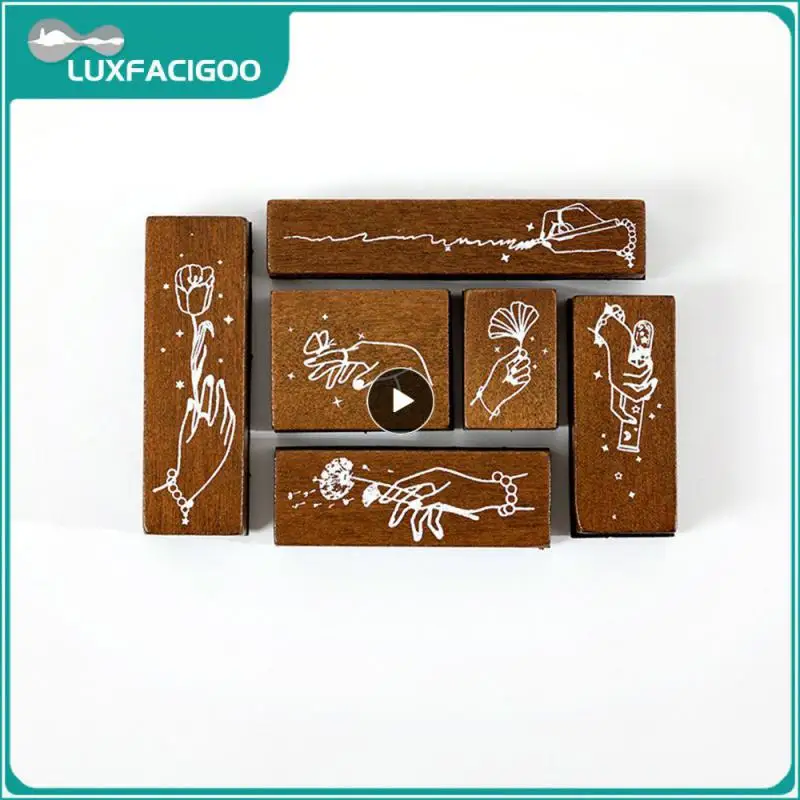 แสตมป์ไม้พิมพ์ลายพฤกษศาสตร์งานหัตถกรรมตราประทับด้วยมือของตกแต่งแนววินเทจพิมพ์ลายของขวัญตราประทับทำความสะอาดง่ายสมุดภาพ