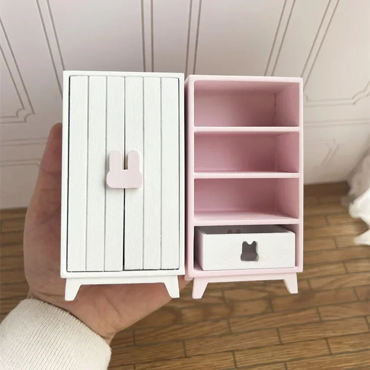 Doll Wardrobe and Bed BJD Dollhouse Furniture Decoration Multi Layer Storage Cabinet Accessories Doll Accessories