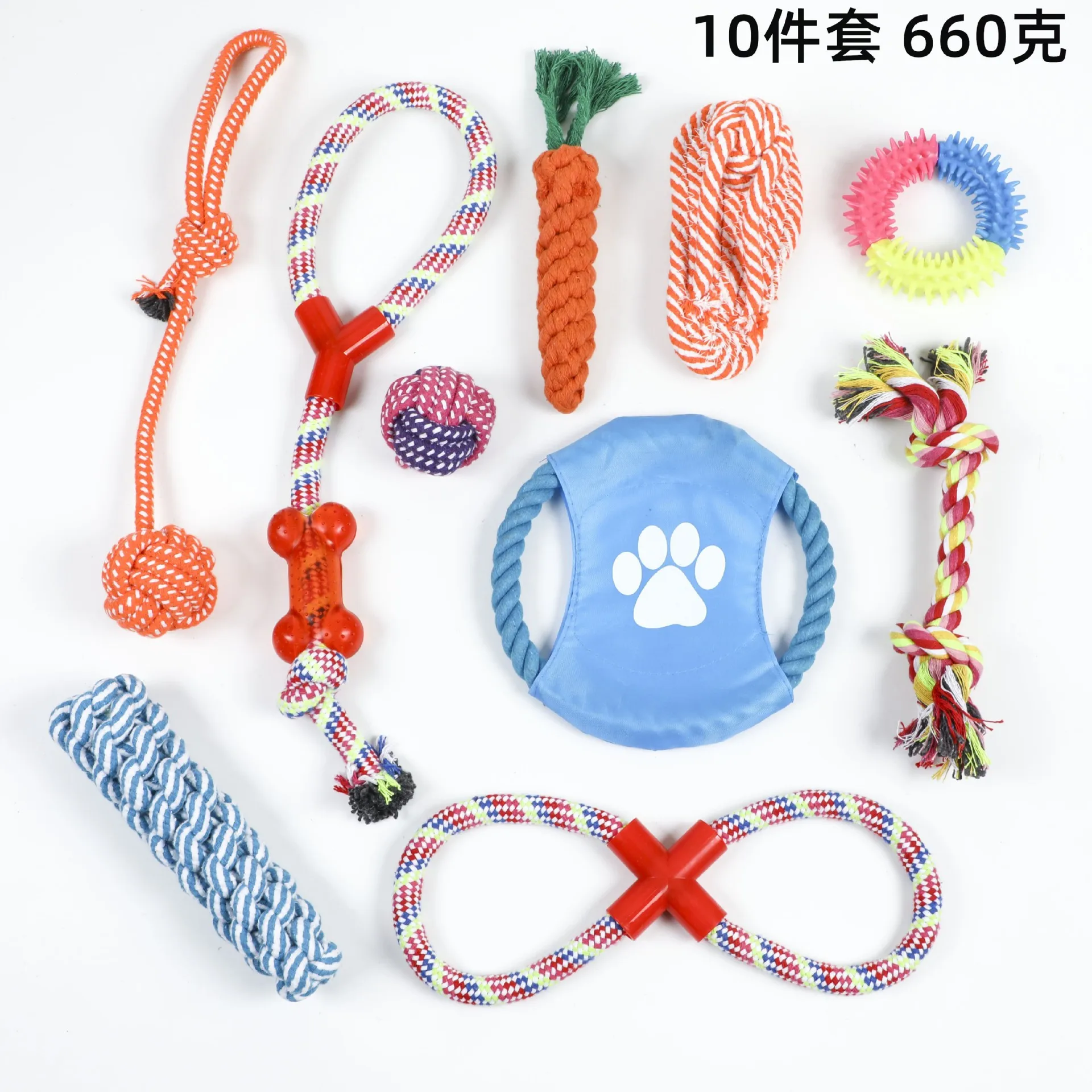 Cotton rope set pet toys Puppy plush Toys Handmade woven Dog Rope Knot Toys pack macaron colors Dog Tug-of-War chew toys basket