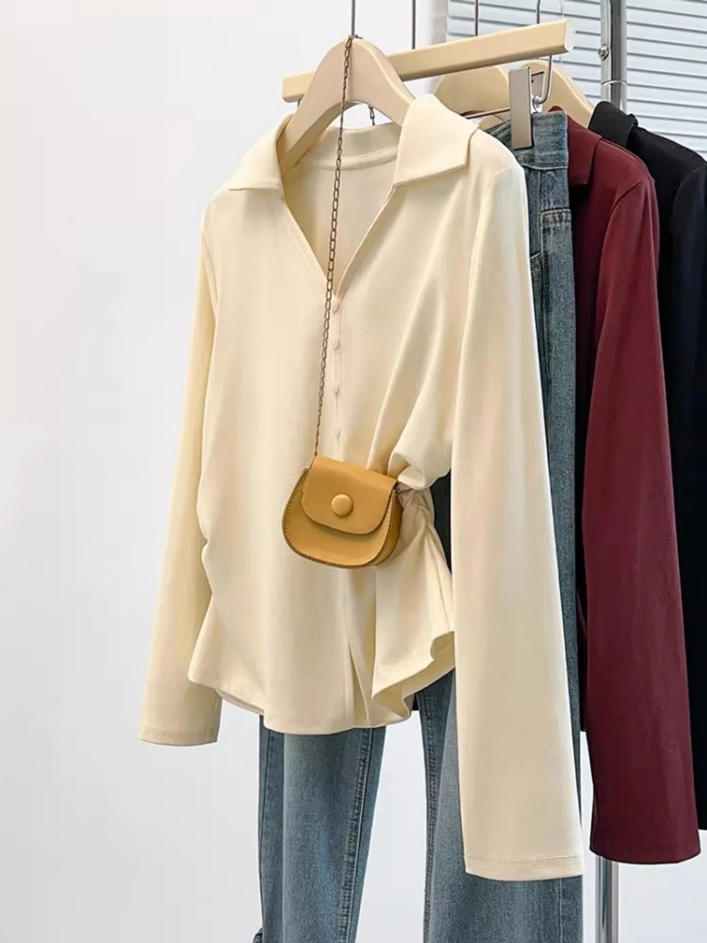 

Chic V-Ne Long Sve T-irt Women's plus Size Slim Fit Korean Sle Spring Early Faionable Top Waist-Cinched Asymmetric...