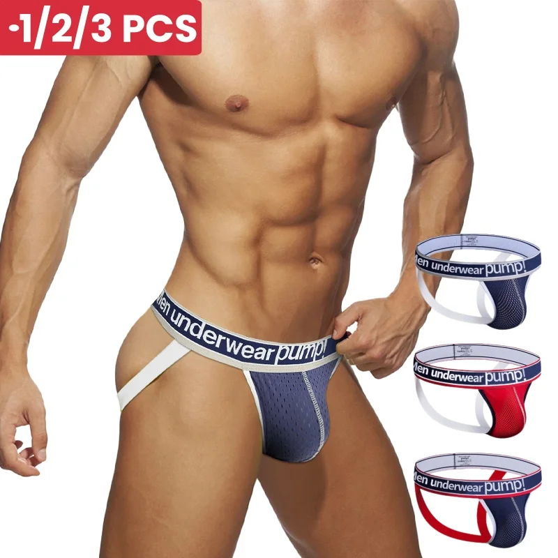 

1/2/3PCS Sexy Men's Thongs Low-waisted Mesh Man Underwear Thong Gay Jockstrap Bikini Thongs and G Strings Cuecas Sissy Lingeries