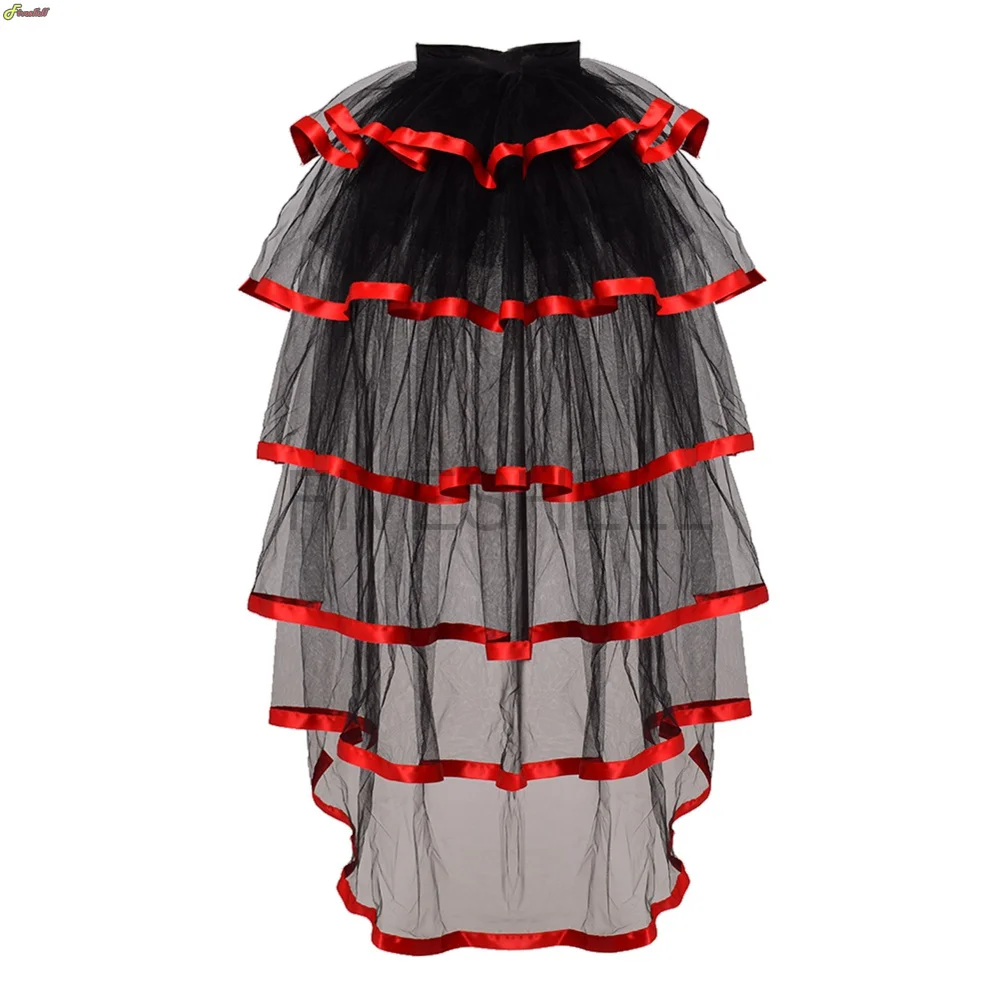 Women Punk Puffy Ruffle Tutu Bustle Skirts Sexy Steampunk Cocktail Party Tie-on Overskirt Gothic Tulle Skirt for Female image 6