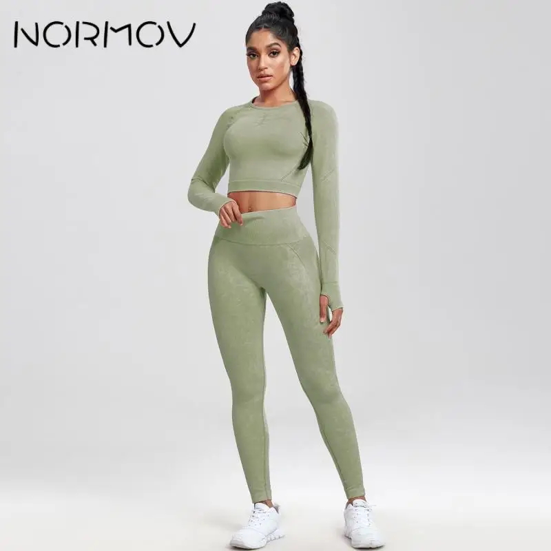 NORMOV Set sportivo da donna senza cuciture a costine 1-2 pezzi Set da yoga Leggings Reggiseno sportivo Tute da fitness Set da allenamento per