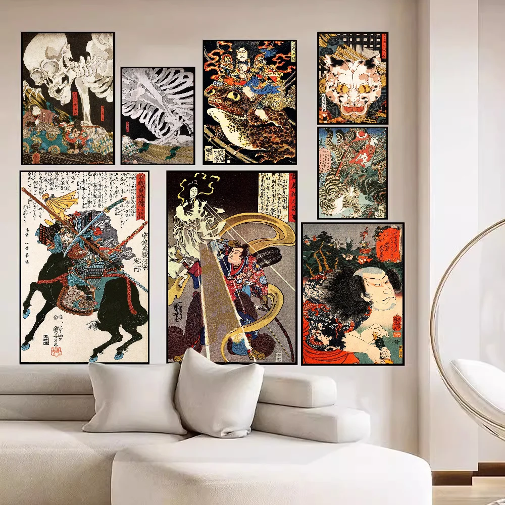 Vintage Japan Art Ukiyo-e DIY Sticky Poster Fancy Wall Sticker for Living Room Bar Decoration Wall Decor