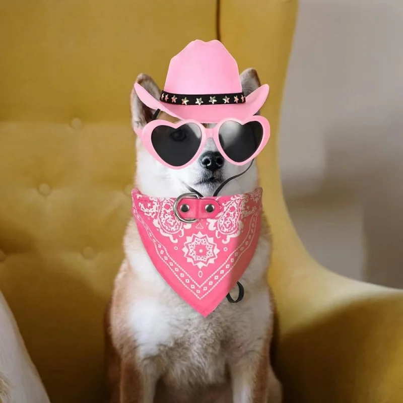 5点星の装飾が施された調節可能なカウボーイハット、ホリデーパーティーハット、中小サイズのペット、猫、子犬