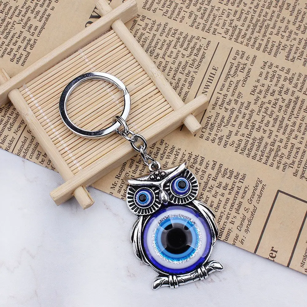 

Blue Evil Eye Owl Lucky Charm Car Interior Decor Protection Tassel Hanger Crystals Car Key Chain Fashion Jewelry Gift