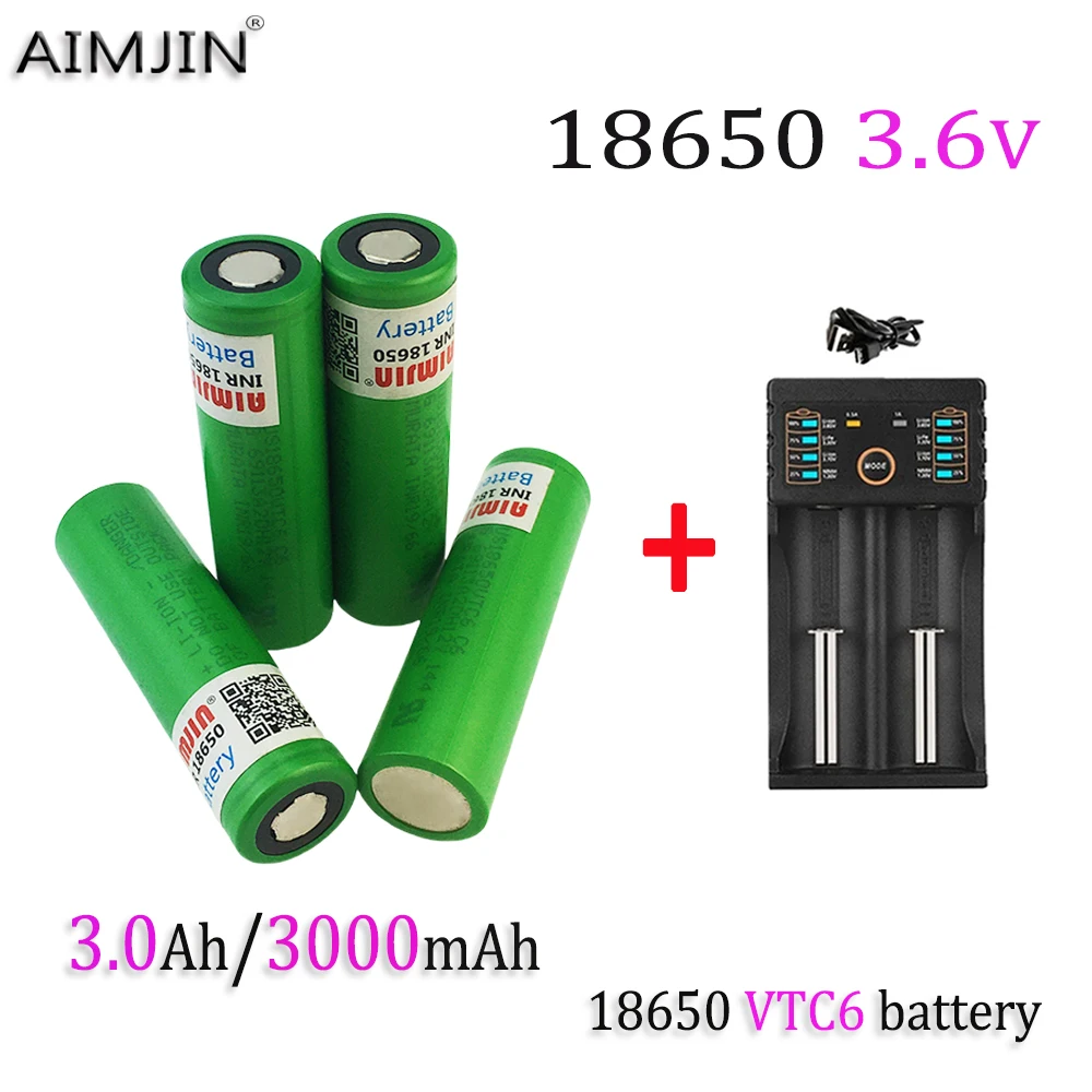 

New original 18650 VTC6 3.6V 3000mAh battery For Us 18650 30A toys tools flashlight battery+USB Charger