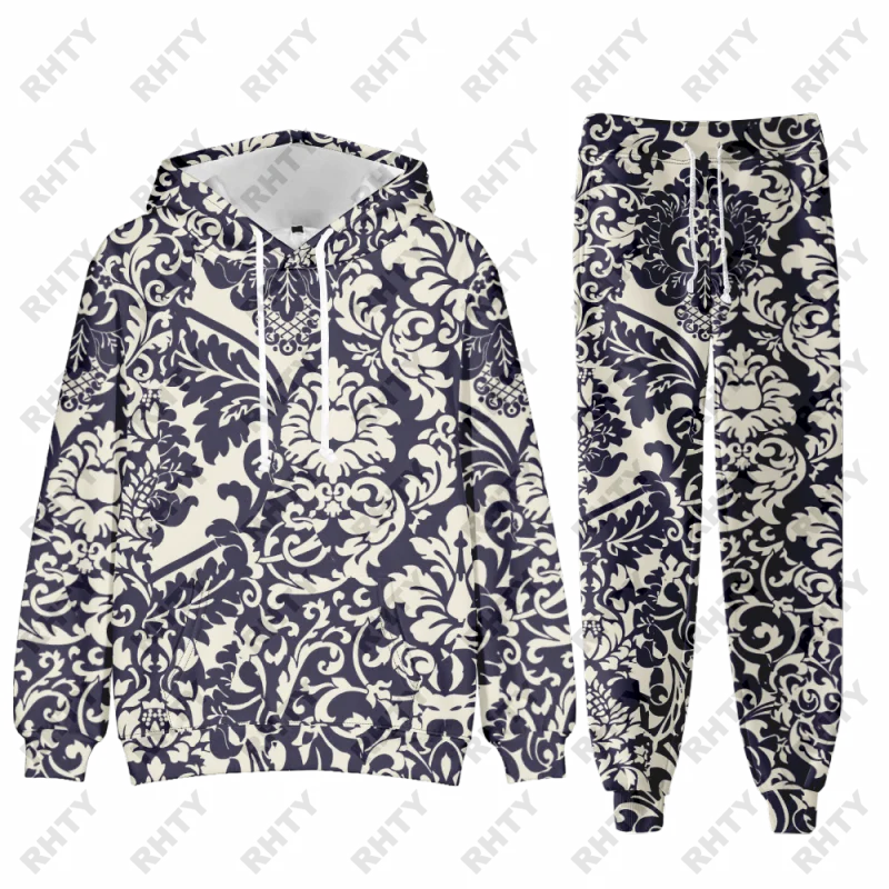 3D Luxury Golden Necklace Printed Hoodie + Pants Suit Cool Men/Women 2 Pcs Sportwear Tracksuit Set Autumn Winter Men's Clothing