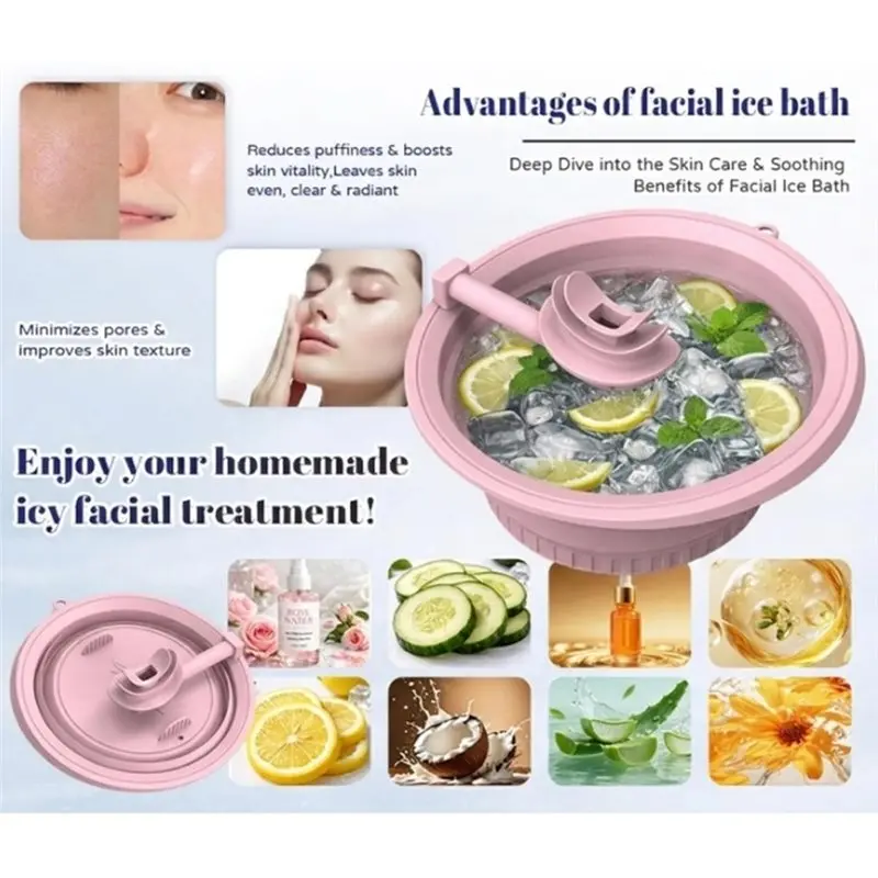 AAAF Face Bowl For Ice With Built-In Ice Tray & Breathable Hose Foldable Silicone Facial Ice Bath Bowl For Home