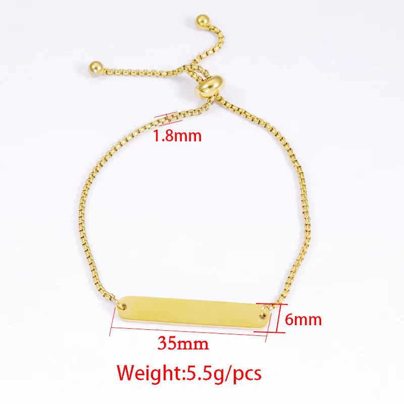 10pcs/ lot 6x35mm Stainless Steel Mirror Polished Oval Rectangle Blank Bar Bracelet Adjustable Slider Box Chain Bracelets