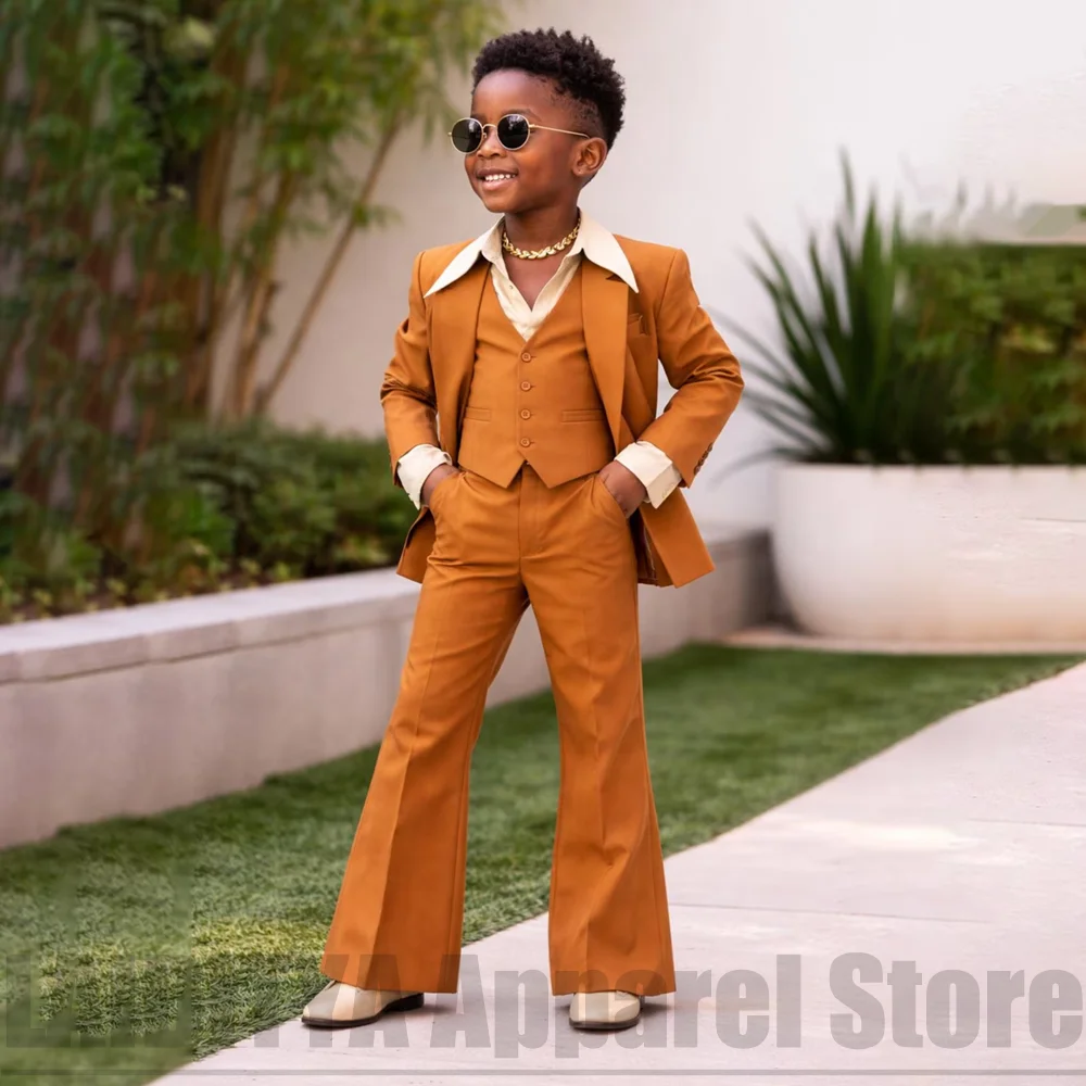 Retro 3 Pieces Boys Suit Jacket Vest with Flared Pants Formal Outfit For Wedding Birthday Party Graduation Photoshoot Tuxedo