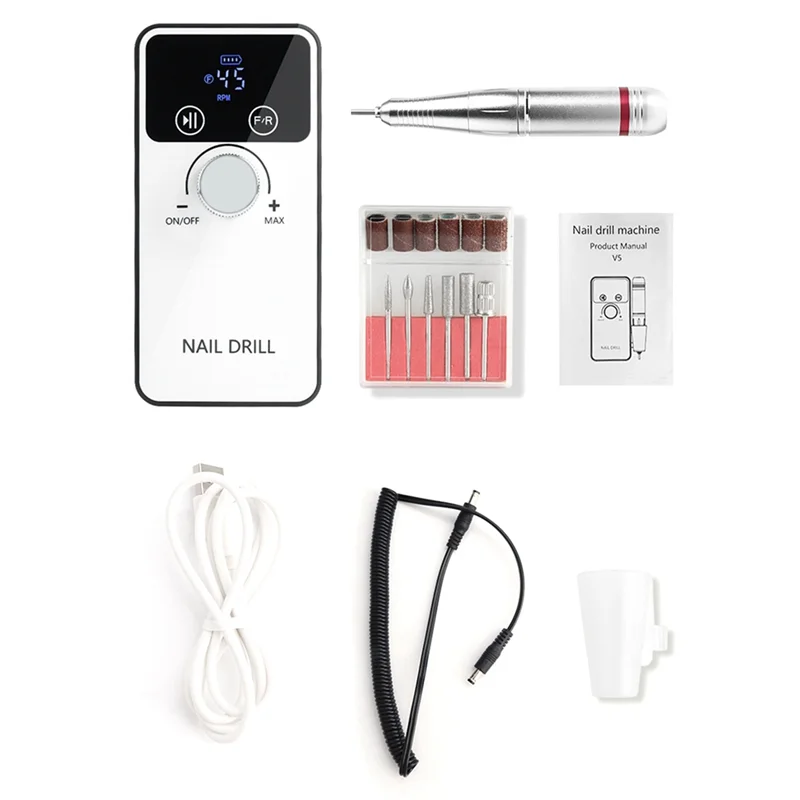 

A07F-45000 об/мин электрическая дрель для ногтей перезаряжаемая пилочка для ногтей аксессуары для ногтей гель-лак шлифовальный станок низкий уровень шума