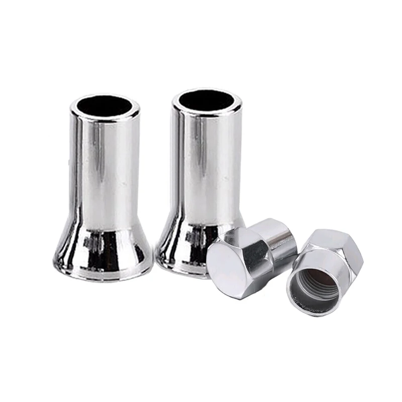 Universal 4 Sets Car Tire Wheel Stem Air Valve Hex Caps & Sleeve Cover Silver Aluminum Alloy