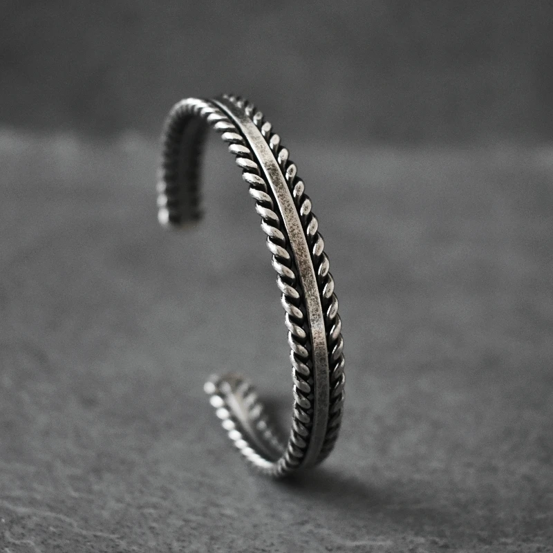 Men’s Vintage Nordic Viking Bracelet Antique Silver Stainless Steel Open Cuff Bangle Norse Mythology Rune Jewelry Gift for Him