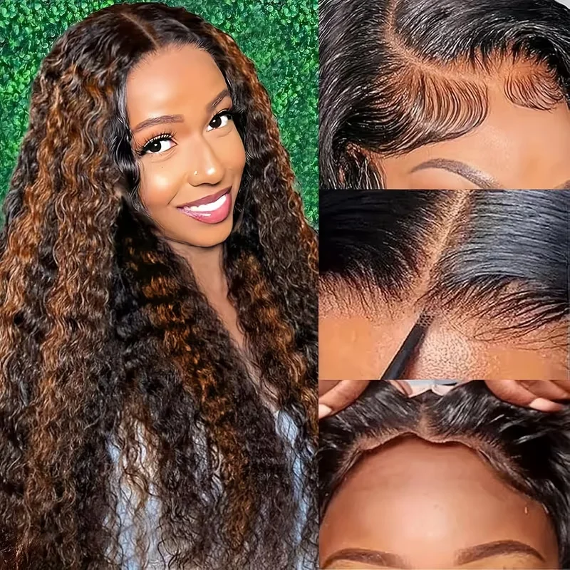 1B30 Highlight Curly Human Hair Wigs 13X6 Hd Lace Front Wigs Brazilian Deep Wave Pre Plucked Hairline Pre Cut Lace 5x5 Glueless Wigs