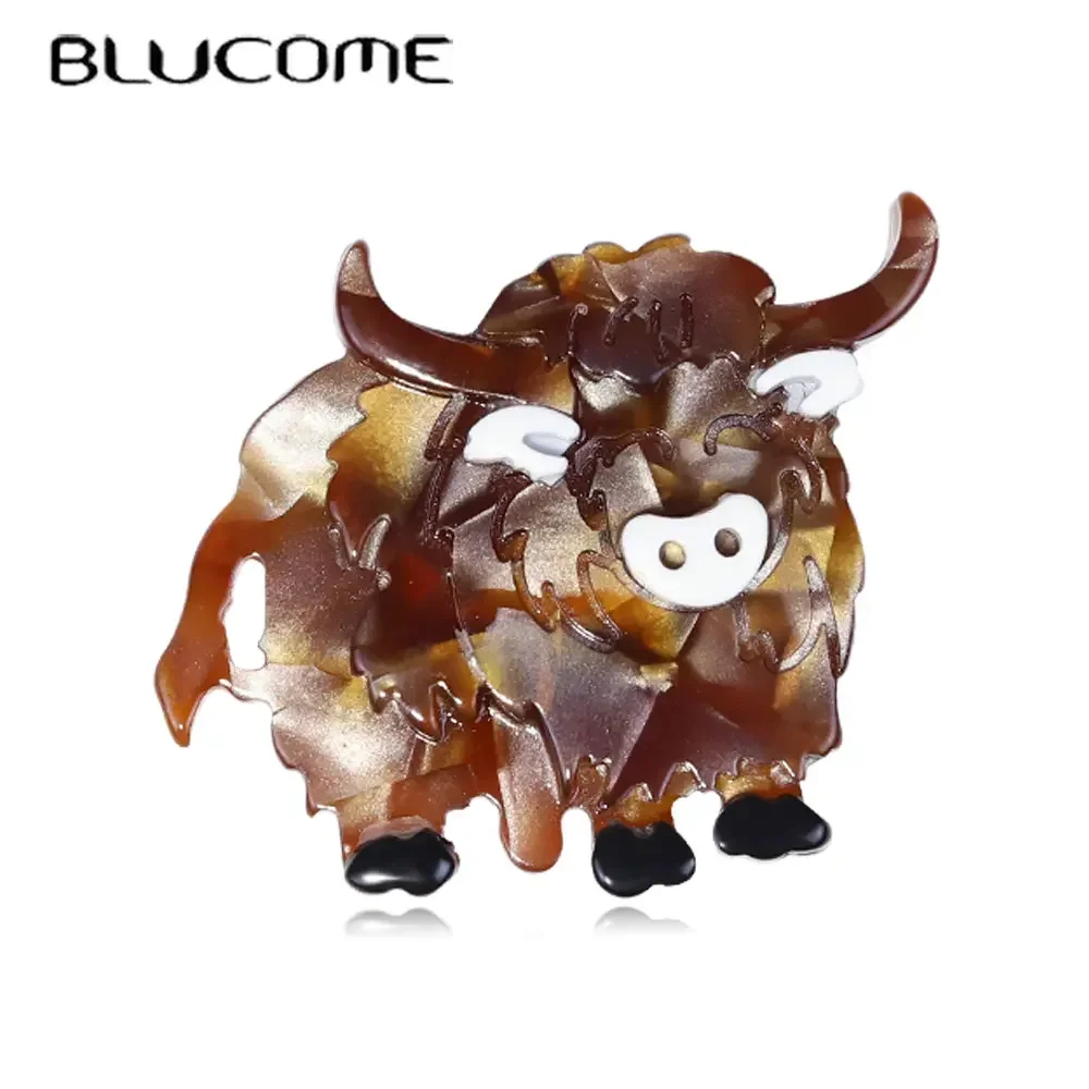 

BLUCOMEBlucome Handmade Arcylic Vintage Cattle Brooches For Women Unisex Animal New Year Brooch Safety Pins Jewelry Accessories