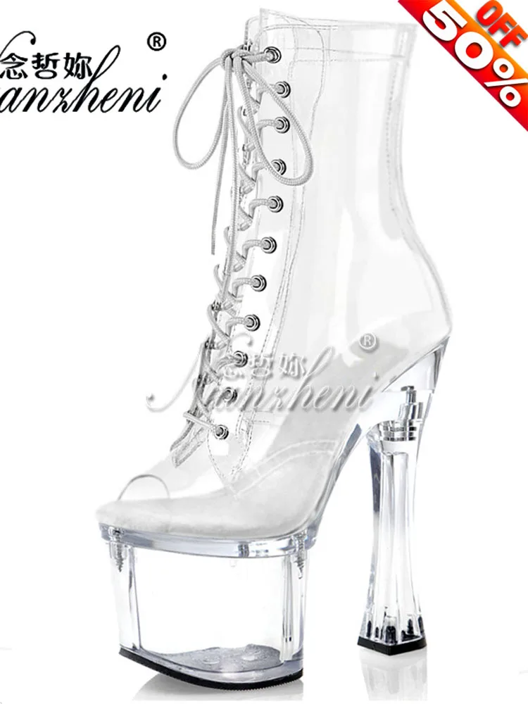 

Short Boots Rransparent Platform Pole Dance Shoes Fetish High Heels Elegant Concise Sexy Fashion Stripper Show women's gothic