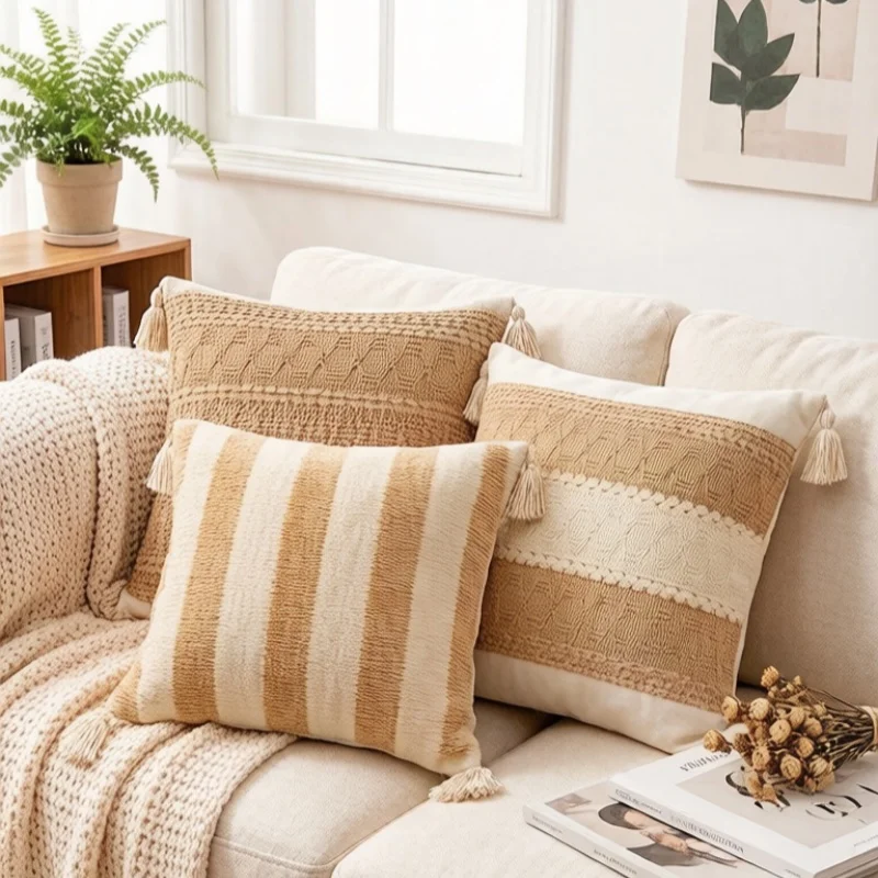 

Boho pillowcase with Tassel Cream French Style Throw Cushion for Living Room Sofa Back Pillow Cover Home Decorative