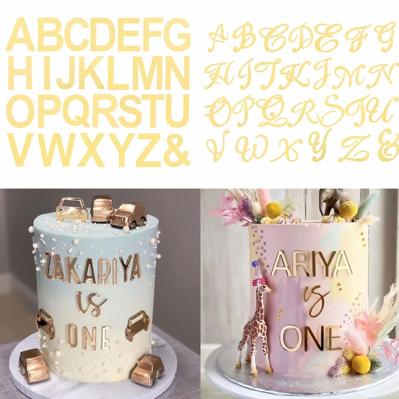 Gold Letter A-Z Alphabet Cake Decorating Mold Cake Topper for Wedding Birthday Party DIY Dessert Decoration Baby Shower Supplies