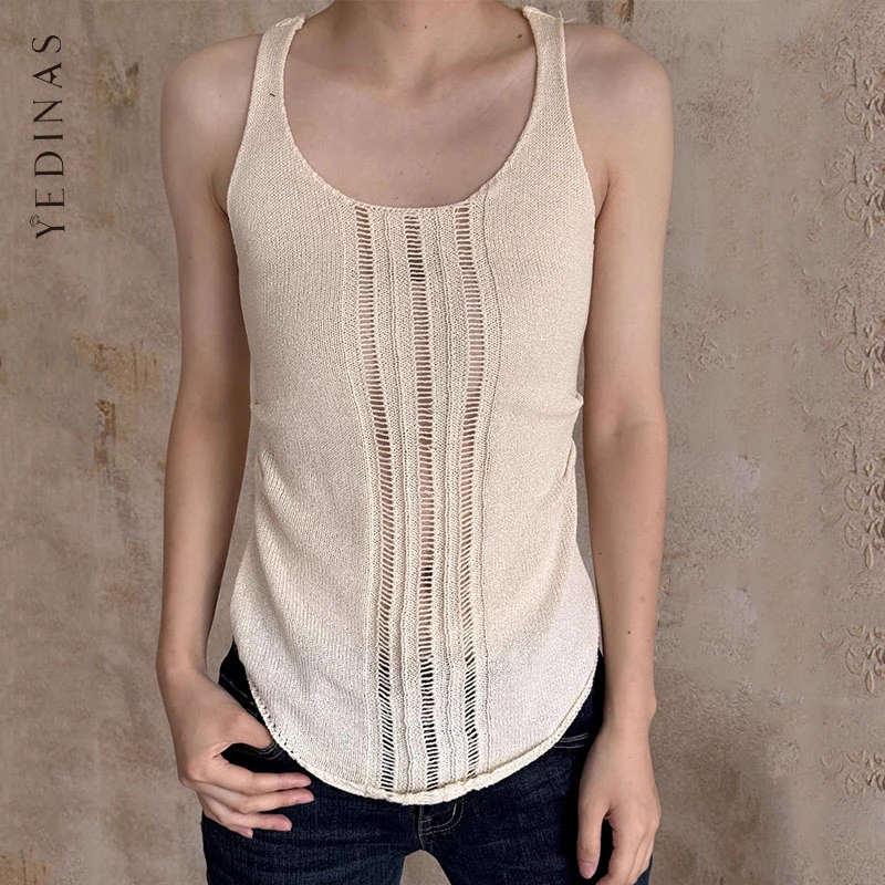 

Yedinas вязаные топы на бретелях женские футболки без рукавов тонкие летние топы повседневные шикарные дизайнерские корейские модные майки 2000-х годов Y2k