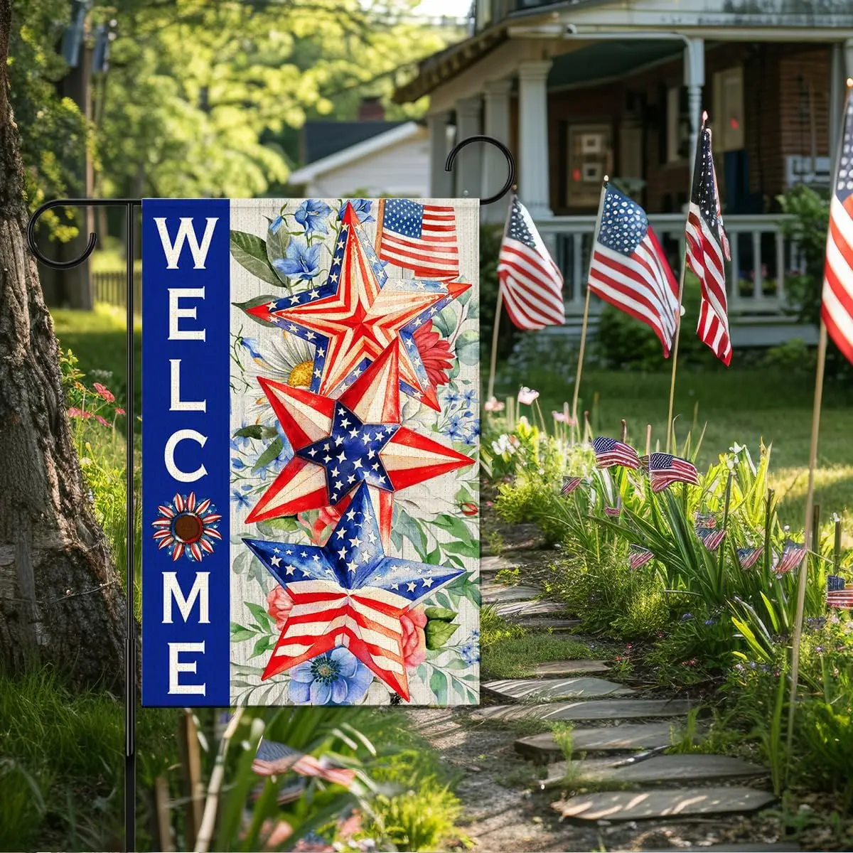Independence Day Garden Flag for Outside,4th of July Patriotic Welcome Yard Flags,American Stars and Stripes Memorial Day La yyi