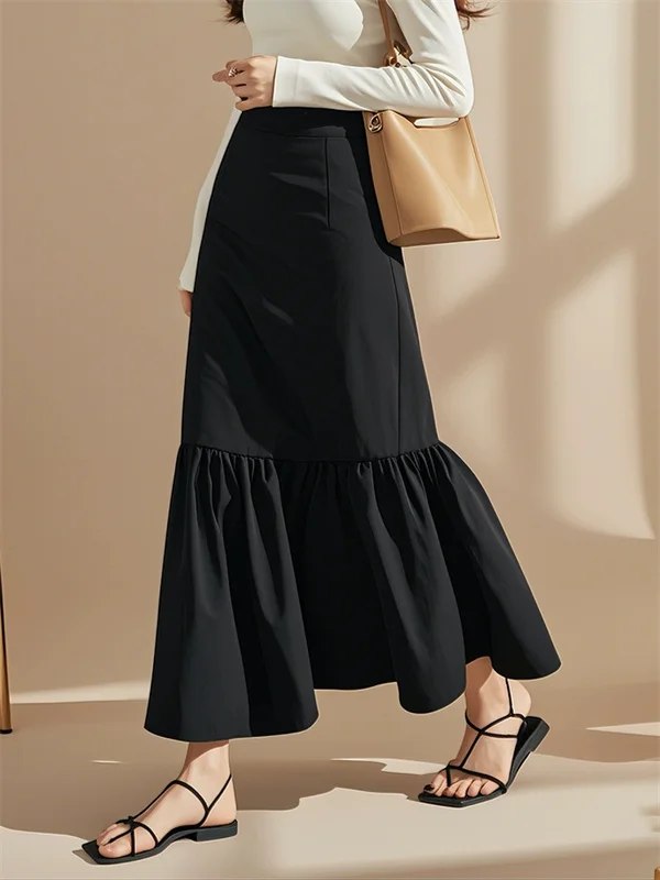 

Юбка трапециевидной формы с высокой талией для женщин, утягивающая юбка Bla Dr, универсальная длинная юбка из корейской ткани из полиэстера для поездок на работу