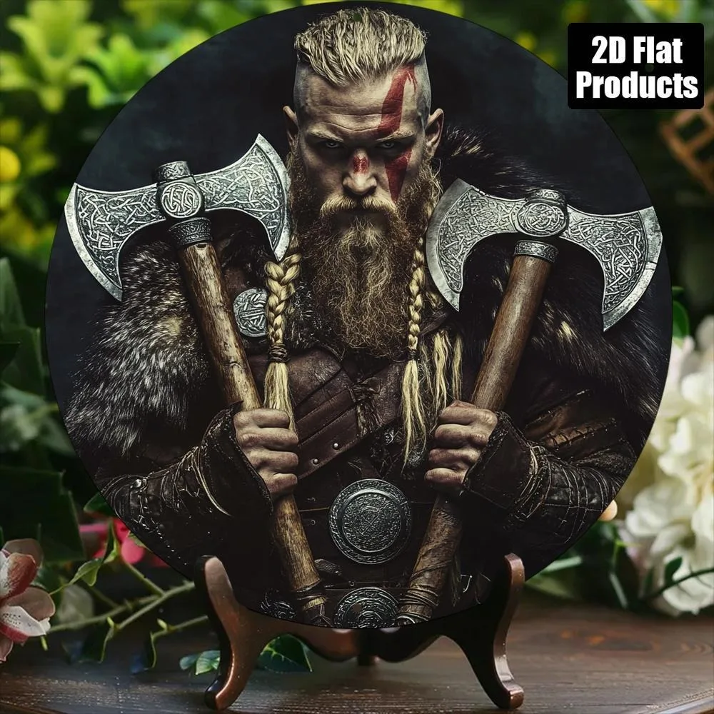 Letrero Metálico Viking Ragnar de 8x8 Pulgadas, Decoración Redonda Vintage de Aluminio para Hogar, Oficina, Arte de Pared, Regalo