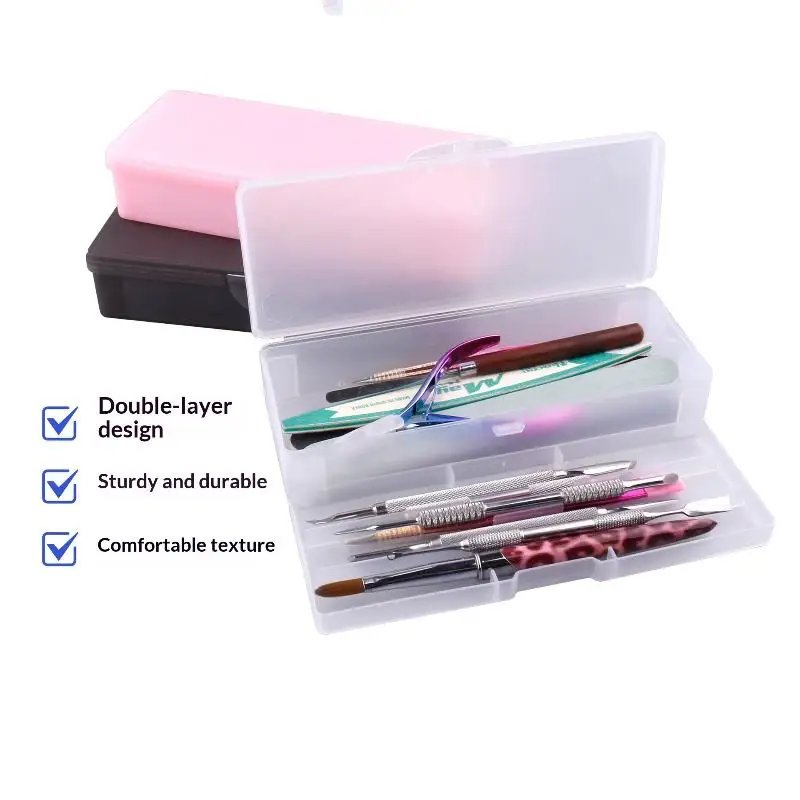 (BF06)Double Layer Frosted Nail Storage Box Removable Tray Large Capacity For Home Manicure Salon Use Nail Tool Organizer Case