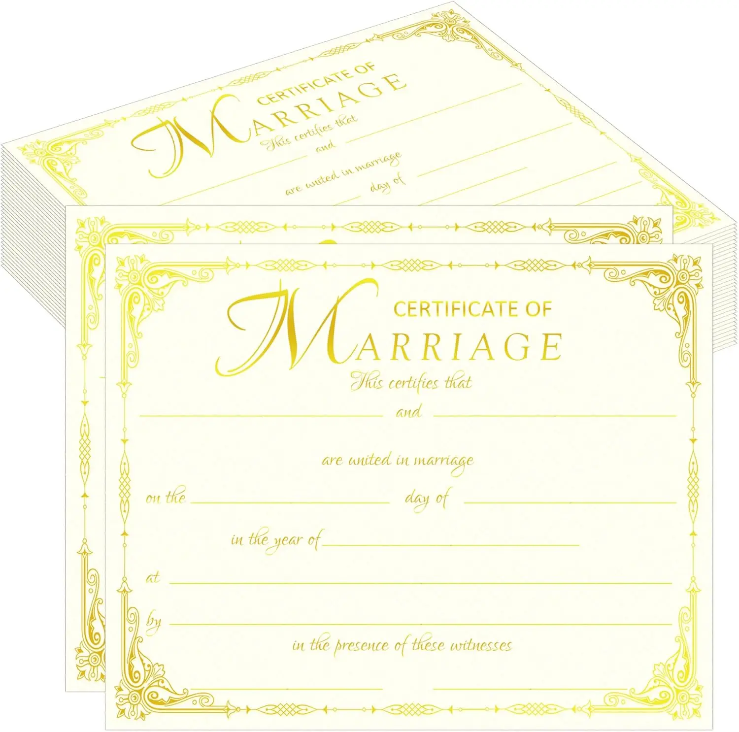 25Pcs Marriage Certificates with Gold Foil Edges Blank Certificate Paper Wedding Certificates Blank Wedding Certificate