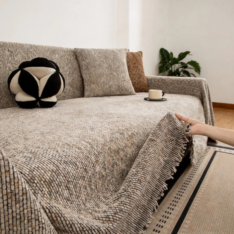 

Non-Slip Chenille Sofa Slipcover Full Coverage Reversible Stretch Sofa Protector All-Seasons with Backrest Blanket