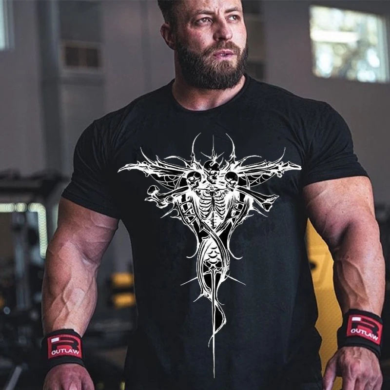 

Men's Pure Cotton T-Shirt Y2k New Reaper Big Pattern Short-Sleeved Printed Crew Neck Oversized Loose Casual Fitness Jogging Top