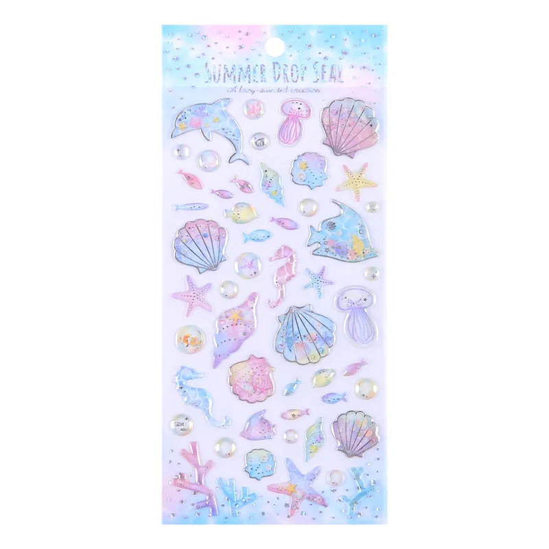Diario Conto a mano Adesivo in cristallo di pesce oceano cartone animato 3D Conto a mano Adesivo versione coreana Adesivo decorativo per diario presente
