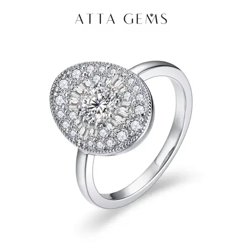 ATTAGEMS D/VVS1 Forma Rotonda Tutti Anelli di Diamanti Moissanite per Donna Uomo S925 Argento Bianco Placcato Oro Crepuscolare Gioielli di Fidanzamento