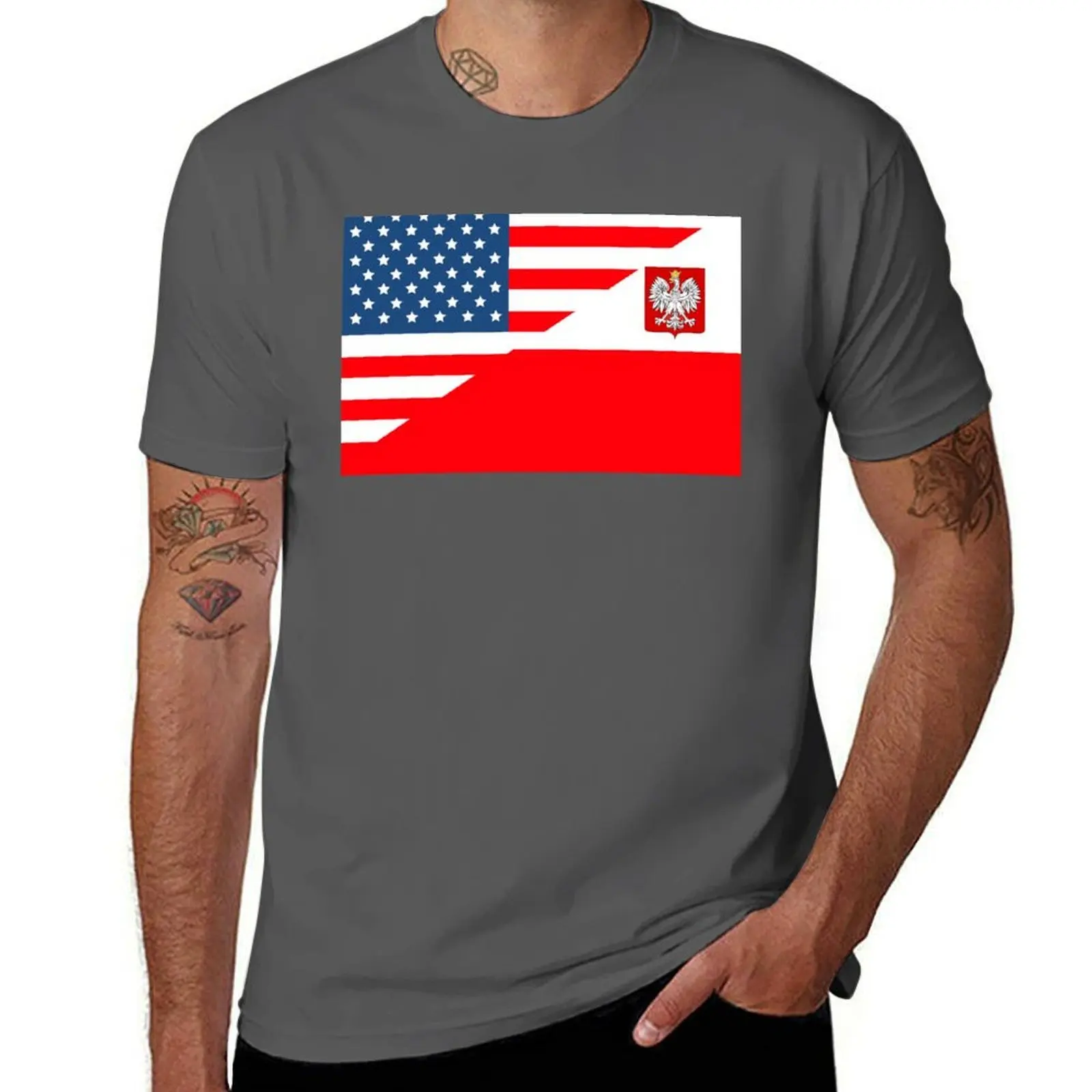 

Polska Polish american poland flag T-Shirt Fashion Simple Casual Tee Shirt