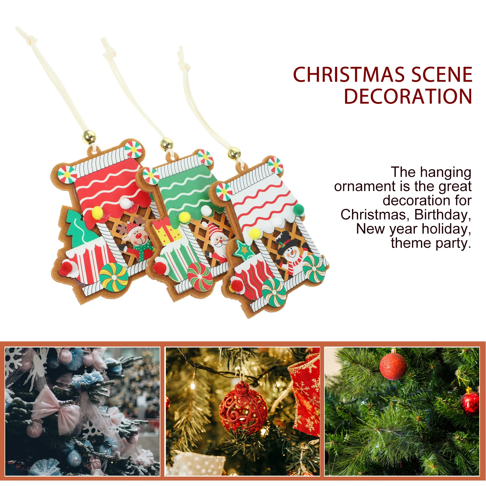 

3Pcs Wood Christmas Ornaments Hanging Xmas Tree Decoration Holiday Party Decor Xmas Pendant Christmas Hanging Ornament