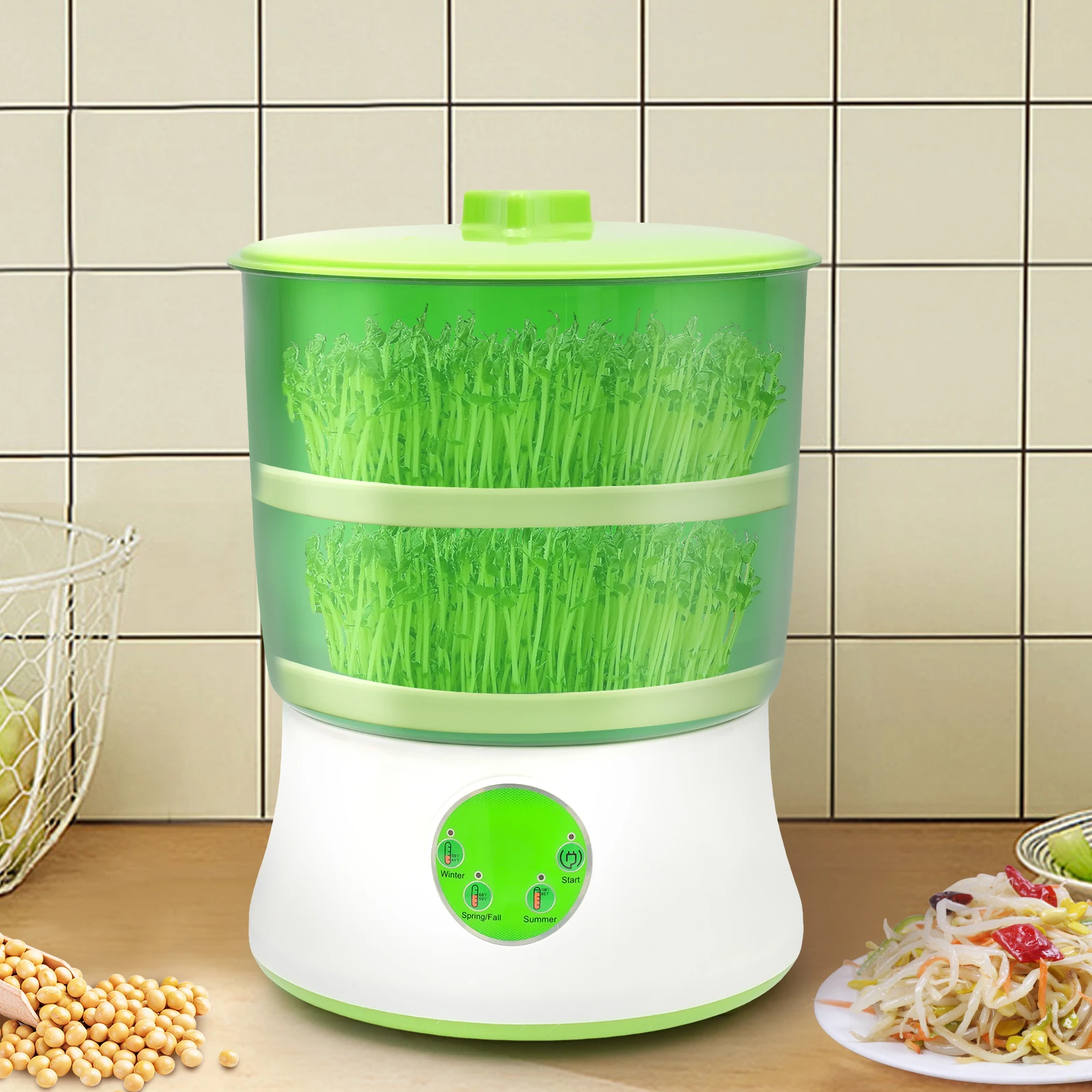 2-Layer Bean Sprouts Machine, 110V Automatic Intelligence Electronical Healthy Seed Sprouts Maker Homemade