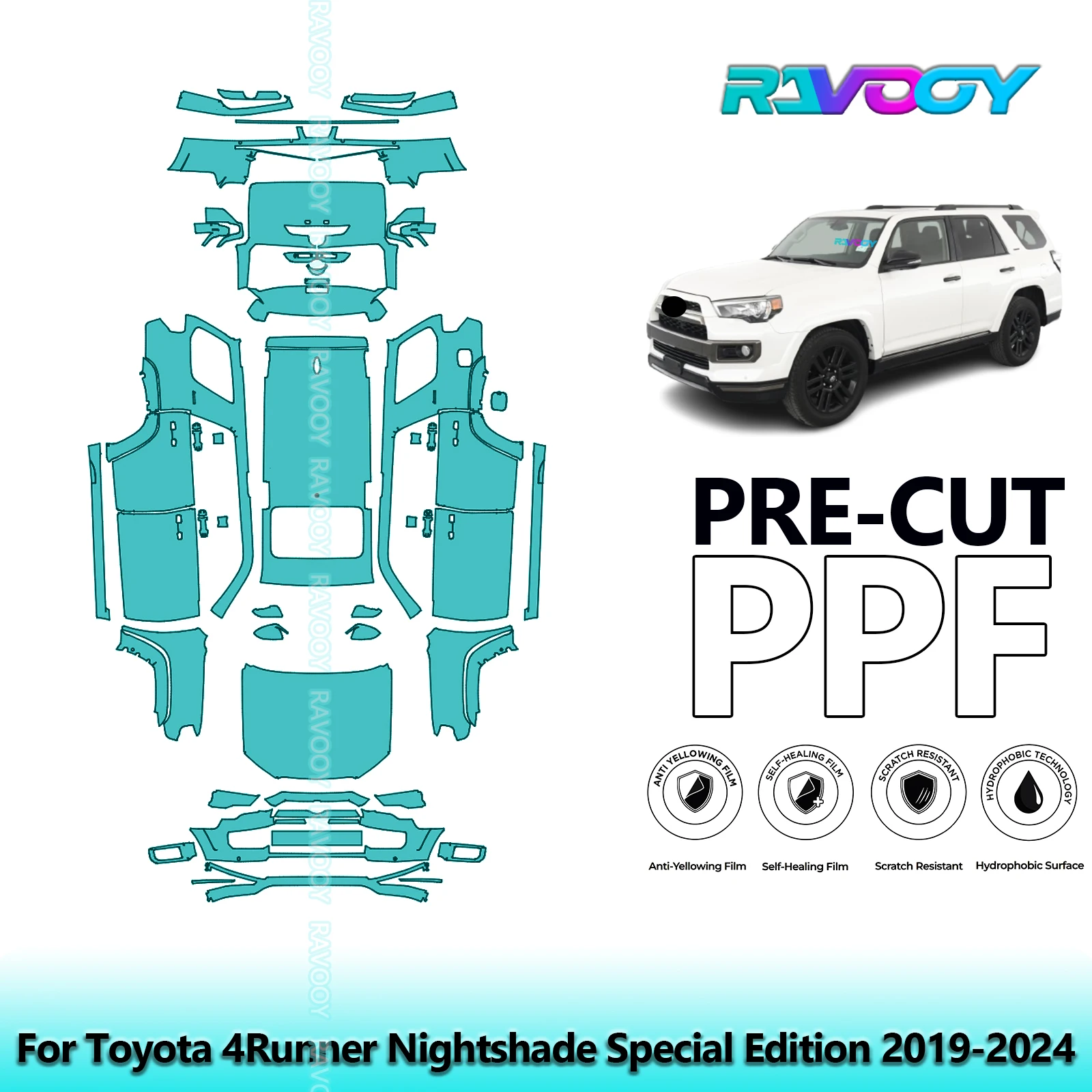 

Для Toyota 4Runner Nightshade Special Edition 2019-2024 8,5 Mil Full Vehicle Precut PPF Защитная пленка для краски