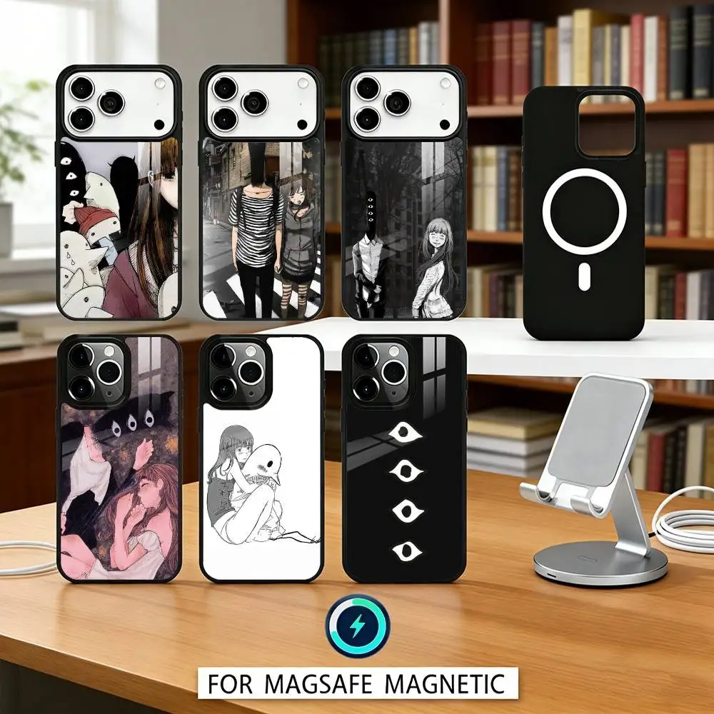 

G-Goodnight O-Oyasumi P-Punpun Phone Case Magnetic For iPhone17 16 15 14 13 12 Pro Max For Magsafe Wireless Charging Cover