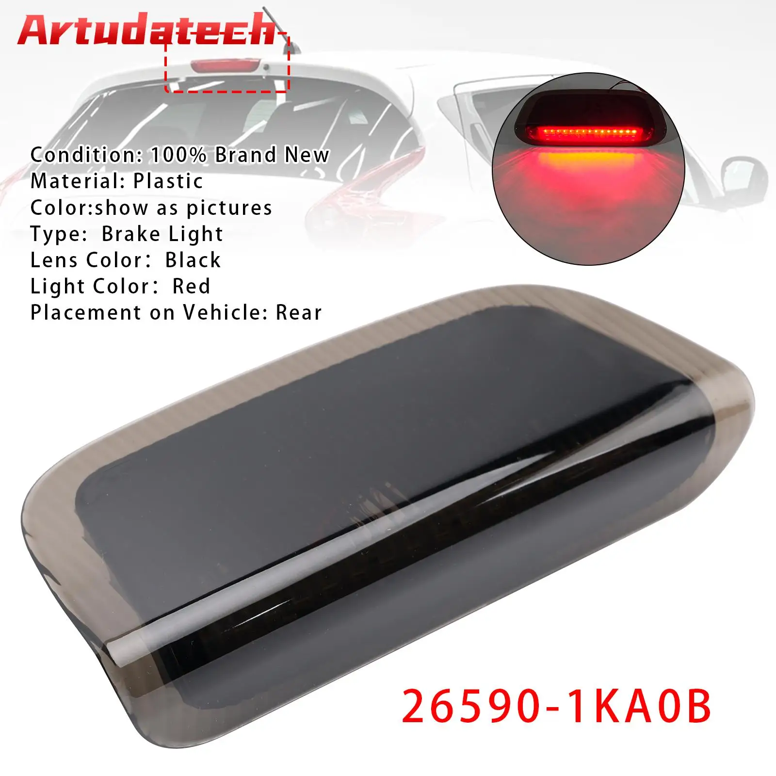 

Artudatech Rear Third Brake Light Lamp 26590-1KA0B For Nissan Juke MK1 F15 2010 2011 2012 2013 2014 2015 2016 2017 2018 Black