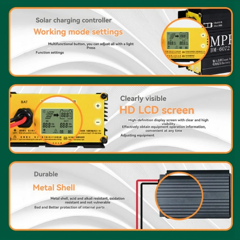 ABSJ-BM6072 600W MPPT Boost Solar Charge Controller For 24V 36V 48V 60V 72V Battery System Solar Panel 12-50V Input Voltage